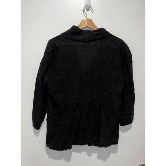 Eileen Fisher Black Linen Blend Button-Front Tunic 3/4 Sleeves Women's Top L - Picture 4 of 8